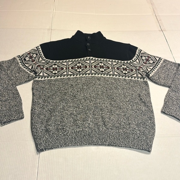 Chaos vintage knit mock neck sweater 3 buttons heathered black white w green red - Picture 1 of 11